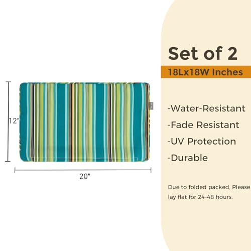 FUNHOME Water Resistant Outdoor Lumbar Pillow Covers 12x20 inch Set of 2,Zipper Pillows Cover,Home Decorative for Sofa Headrest,Patio Furniture Couch Chair Pillows Cover Only(Green Stripe) - color: Green Stripe (Cover Only), size: 20" x 12" (Pack of 2)