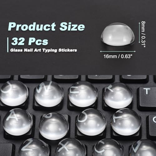 32Pcs Glass Nail Art Typing Stickers - Protective Adhesive Clear Glass Long Nail Keyboard Cover 3D Raised Keyboard Cover Skin, Clear