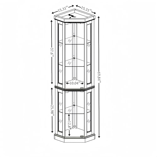 70" Lighted Corner Curio Cabinet,Inside Mirror Corner Glass Display Case with Tempered Glass Door for Living Room, Antique Collectibles, Wine & Bar Glass Storage, Lights Included - color: Dark Cherry, size: Style-A
