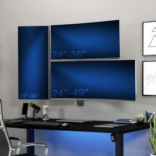 VIVO Pneumatic Arm Triple Ultrawide Monitor Wall Mount for Up to 49 inch Screens with Height Adjustment, Heavy Duty, Holds 3 Ultra Wides Up to 35.2 lbs, Black, MOUNT-VW300D - size: Triple Mount, style: Wall Mount