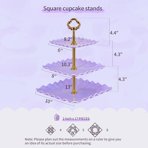 NWK 5 Piece Cake Stand Set with 2 x Large 3-Tier Cupcake Stands, 3 x Appetizer Trays, Perfect for Hosting Wedding Birthday Baby Bridal Shower Tea Party Decorations (Purple) - color: Purple