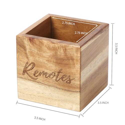 Remote Control Holder, Acacia Wooden Tv Remote Holder, Remote Holder for Table, Remote Control Storage Organizer Caddy (for 2 or 3 Remote Controls) 3.5 x3.5x3.5