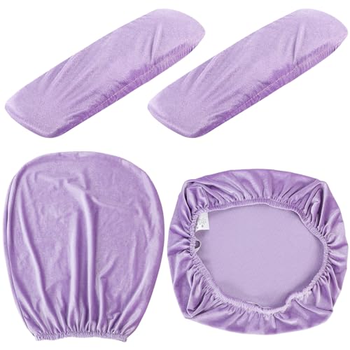 Tallew 4 Pcs Office Chair Covers Set Computer Universal Protective Stretchable Chair Seat Covers Desk Armrest Slipcovers Pads Office Cushion Backrest for Rotating(Purple) - color: Purple