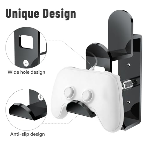 NiHome Acrylic Game Controller Wall Hanger Stand - The Ultimate Solution for Organizing Your Gaming Space, Universal Game Controller Holder for Gaming Accessories (Black) - color: Black