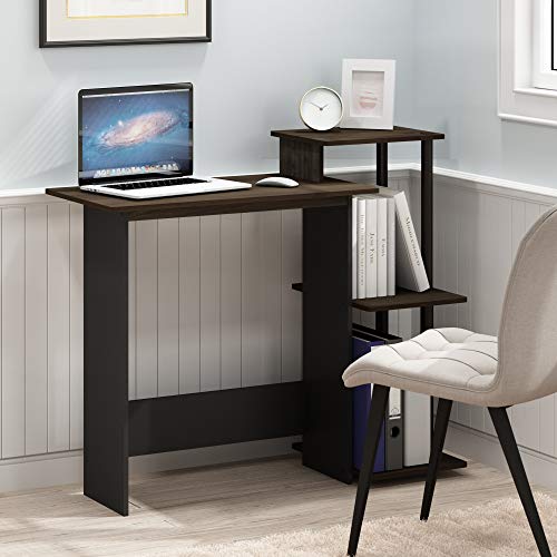 Furinno EFFICIENT Desk, 28.6" Wide Gaming Desk with 3 Open Side Shelves, Laptop Notebook Computer Desk, Office Desk for Home Office, Study Room, Dorm, Bedroom, Columbia Walnut - color: Columbia Walnut/Brown, size: Square Side Shelves