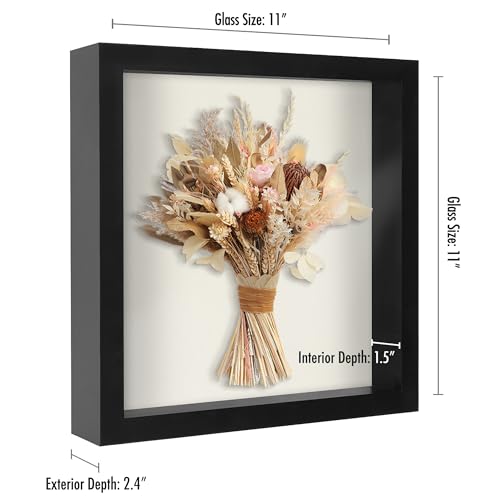 Americanflat 11x11 Shadow Box Frame with Shatter-Resistant Glass - Silhouette Collection - Large Shadow Box Display Case for Tabletop and Wall Display - Black with Soft Felt Back - color: Black, size: 11x11