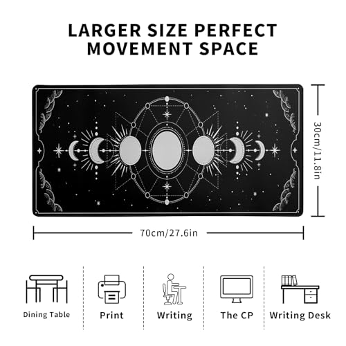 Sun Moon Gaming Mouse Pad Black Large Mouse Pad for Keyboard and Mousepad Desk Mat with 3mm Non-Slip Base and Stitched Edge for Gaming and Office Computer Mat Protector Mat 27.6x11.8 Inch - color: Sun Moon