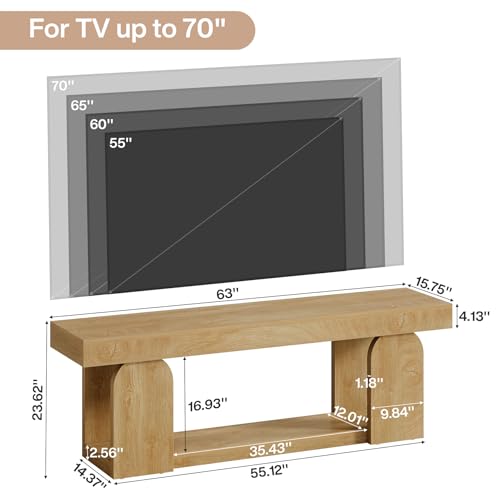 Tribesigns 63" TV Stand for 55/60/65/75-Inch TVs, Farmhouse Entertainment Center with Storage Shelves, Wooden TV Media Console for Living Room, Bedroom, Natural Wood