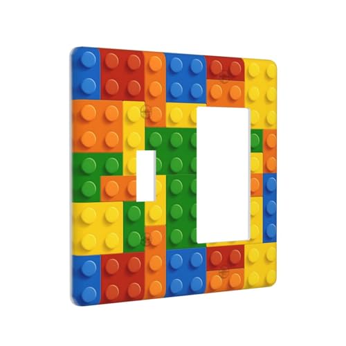 Building Blocks Theme Colored Bricks Print Outlet Covers 1 Toggle 1 Rocker Combination Decorative Wall Plate Electrical Switch Plates Light Switch Cover Plate for Room Office Home Decor - color: Building Blocks Theme Colored Toy Bricks Print, size: 1 Togg