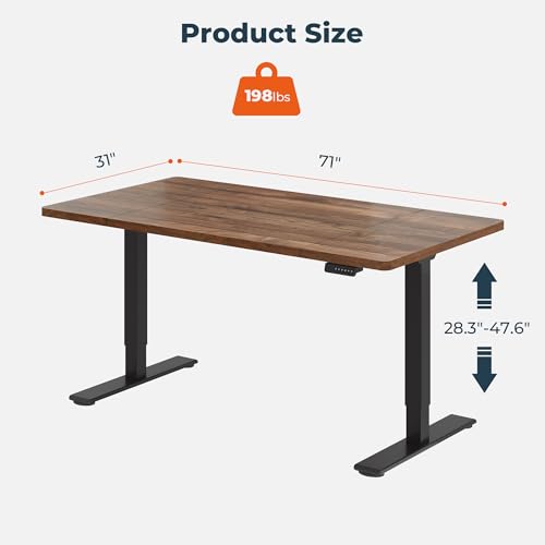 Dual Motor Standing Desk, Large Stand Up Desks, 71x31 Inches Electric Sit Stand Desks, 4 Memory Preset Adjustable Height Computer Table for Home Office with Splice Board (Brown) - color: Brown, size: 7131