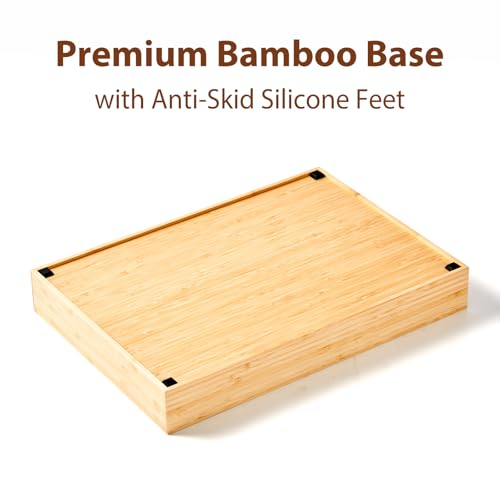 Umilife Large Bamboo Desk Drawer Organizer, Wood Office Junk Tray, 15"x12" | 2.4" Tall for Deep Drawer - Adjustable slots - Anti Slip Silicone Pads - Versatile Storage Box in Kitchen, Pantry - size: 15"x12"