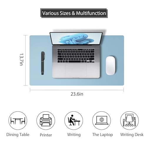 Leather Desk Pad Protector, Mouse Pad, Non-slip Computer Mat for Desk, PU Leather Office Desk Mat for Home & office, Waterproof Laptop Desk Blotter Pad for Keyboard and Mouse, Sky Blue (13.7''X23.6'') - color: Skyblue, size: 13.7''X23.6''