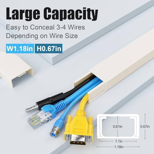 Yecaye Cord Hider, 113in Large Cord Covers for Wires on Wall, Cord Organizer for 3-4 Wires, Easy Install Cable Management Kit, TV Wire Hider for Home Office, W1.18in H0.67in, Beige - color: Beige, size: Large