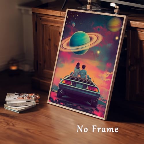 Car In Space Poster Vintage Wall Art Space Outer Paintings Retro Posters Futuristic Vintage Art Print Surreal Retro Poster Alien Planet Landscapes Prints Universe Sci-Fi Artwork Room 16x24in No Frame - color: C1Unframed