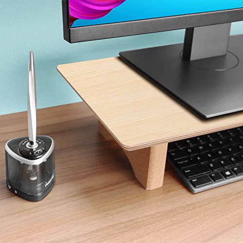 Aothia Large Dual Monitor Stand Riser, Solid Wood Desk Shelf with Eco Cork Legs for Laptop Computer/TV/PC/Printers, Perfect Desktop Stands Organizer with Underneath Storage for Office Accessories - color: Oak