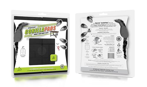 GorillaPads Non Slip Furniture Pads/Floor Grippers (Set of 8 Non Skid Floor Protectors) Pre-Scored to Cut to Multiple Size, 4 Inch Square, Black, CB140-8 - size: 4" Pre-Scored 8 Pack