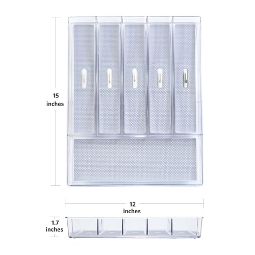 Glad Silverware & Utensil Drawer Organizer - Divided Clear Plastic Storage Tray with 6 Compartments for Kitchen Flatware and Cutlery - BPA Free, Food Safe, Non Slip, 12x15 inches - size: 6-Compartment