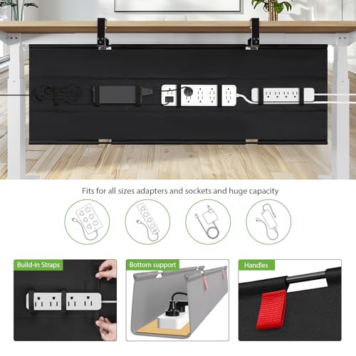 KEEGH Extra Large 48" Under Desk Cable Management Tray - Under Desk Cord Management - Clamp/Screw Mount - Support Upto 70lbs - Fabric Wire Management - Cable Raceways Tray Cord Hiders for Office/Home - color: Black, size: Extra Large (48 Inch)