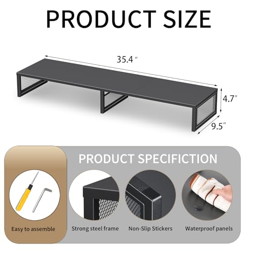 Dual Computer Monitor Stand Riser, Desk Organizers and Accessories, Printer & TV Stand, Desk Shelf, Office Desk Accessories & Desktop Workspace Organizer for Office Supplies, Black - color: Black
