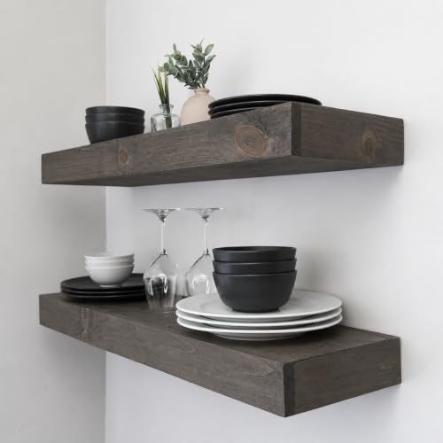 Urbandi Modern Floating Shelves 3 Inches Thick for Wall, Wide Shelves for Kitchen, Living Room, Bedroom, and Bathroom, Natural Pine Wood, Rustic Wooden Shelf, (Set of 2) (Aged Barrel, 36Lx3Hx6D) - color: Aged Barrel, size: 36Lx3Hx6D