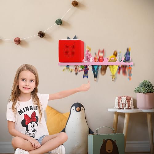 PHOENANCEE for Tonies Shelf Magnetic,for Toniebox Figures Storage Display Shelf 30-36 Character,Wall Floating Shelves Wooden,Compatible Charging Station for Children Kid's Room,Oak,1 Tier - color: Pink, size: 1-Tier