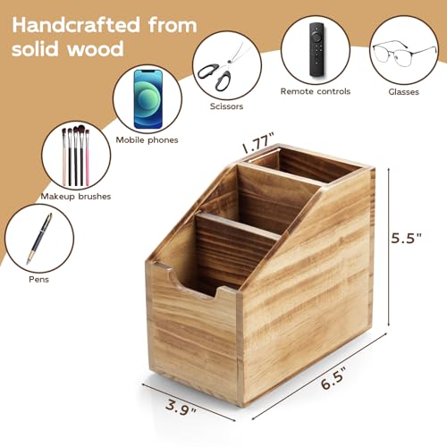 Remote Control Holder, TV Remote Holder, Wood Farmhouse Remote Caddy for Table, Remote Organizer Caddy with 3 Slots, Remote Storage Box for Home Office, Burnt Wood - color: Burnt Wood, size: 3 Slots