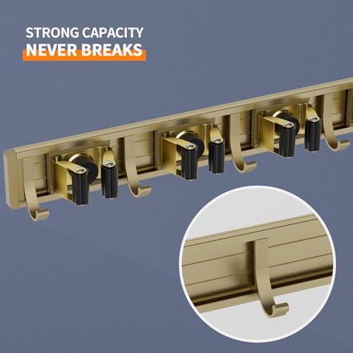 reliahom Broom Holder Wall Mount, 4 Racks with 5 Hooks Bronze - Mop Storage Tool Racks, Broom Hanger Tool Organizer for Garage, Kitchen, Garden, Laundry Room - color: Bronze, size: 1 Pack 4R5H
