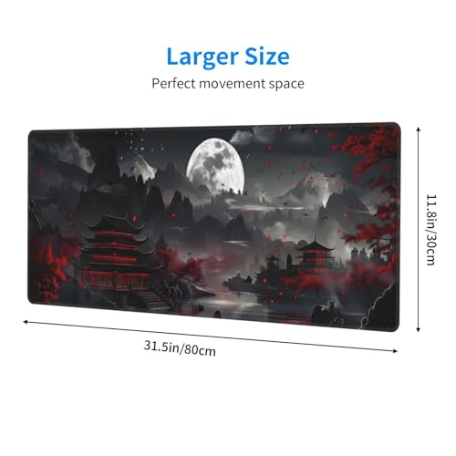 Extended Gaming Mouse Pad, Large Desk Mat XL Anime Mouse Pad Waterproof with Stitched Edges, Non-Slip Desktop Pad for Home and Office, Level Up Your 31.5x11.8 Inch (Night Lake) - color: Night Lake