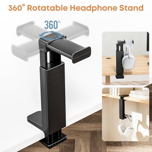 Headphone Stand & Hanger for Desk, 2 in 1 Above & Under Desk Gaming Headset Holder Mount with Height Adjustable & Rotating Clamp, Dual-sided Anti-slip Pad Earphone Rack with Cable Clip Headphone Cases - size: 1 Hooks