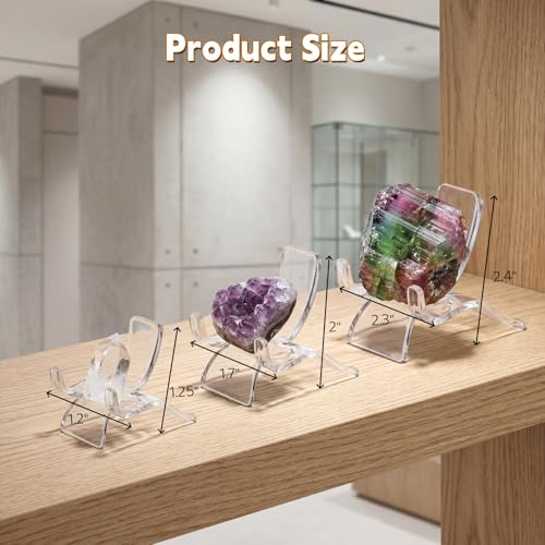 Lyellfe 30 Pieces Rock Display Stand, Mini Acrylic Easel Stand in Assorted 3 Size, Clear Plate Holder Display Stand for Coins, Trading Cards, CDs or Other Collections