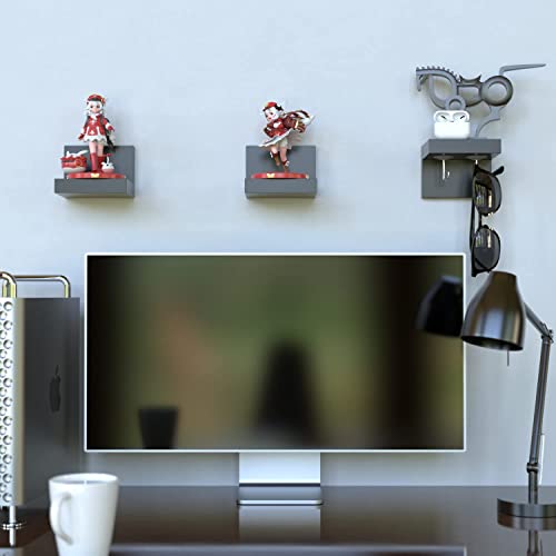 RICHER HOUSE 3-Pack Small Floating Shelves for Wall, Plastic Black Shelf 4 Inch Display Ledges for Small Decor, Mini Shelf for Wall with 2 Types of Installation (Adhesive or Screw) - color: Black - 3 Pcs