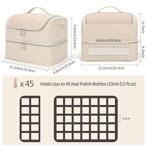CUBETASTIC Nail Polish Organizer, Portable Nail Polish Storage Case Holds 45 Bottles Nail Polish & Nail Lamp, Travel Nail Supplies Organizer for Nail Tech Kit & Manicure Tools (White, 45 Slots) - color: White, size: 45 Slots