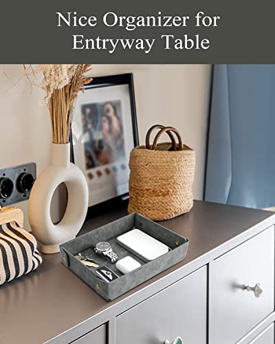 CASIRENA Faux Leather Valet Tray Organizer for Men - Catch-All Tray for Entryway Table Key, Wallet, Watch, Coin Change, Phone, Dresser EDC Dump Jewelry, Bedside Nightstand Desk-top - color: Gray, size: Rectangle