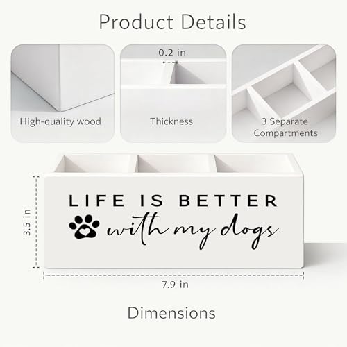 Life Is Better With Dogs Desk Organizer | Cute dog quote design; 3-compartment wooden holder stores pens, pencils, scissors, rulers. - color: Better With Dogs