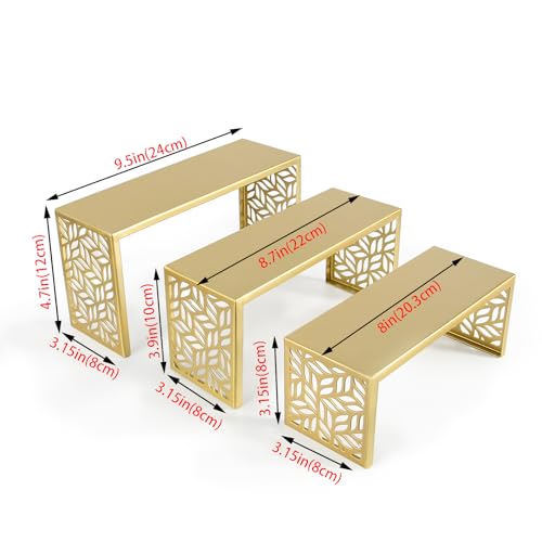 3 Tier Gold Metal Display Risers, Display Stand for Perfume Purse Handbag Shoe Jewelry Cupcake Dessert and Amiibo Funko POP Figure - color: Gold Metal Display Risers