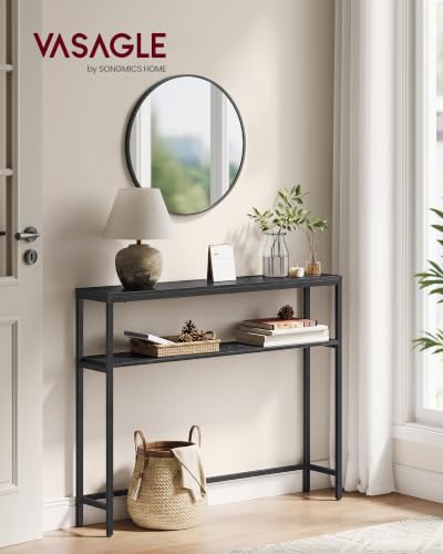 VASAGLE Console Table, 2-Tier Narrow Sofa Table with 2 Shelves, 7.9 x 39.4 x 31.5 Inches, for Living Room, Hallway, Entryway, Charcoal Gray and Ink Black ULNT131B22V1 - color: Charcoal Gray + Ink Black, size: 39.4"W - Without Power Outlet