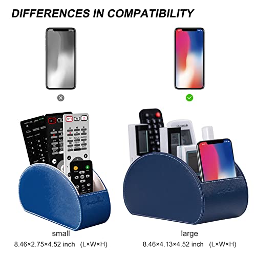 Remote Control Holders Organizer Box with 5 Compartment PU Leather Multi-functional Office Desk Storage Caddy Store Tv Remote for Media Player,Brush,Pencil,Glassees&Office Supplies (Dark Blue) - color: Dark Blue, size: M