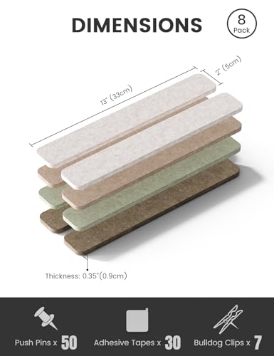Fluxynara Cork Board Alternative Felt Strip Board 8-Pack 13"x2", Office Pin Board with 50 Push Pins, Adhesive Install for Bedroom Door & Home Office (Linen Dusk) - color: Linen Dusk, size: 8-pack