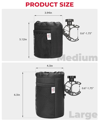 KEMIMOTO Motorcycle Cup Holder, Oxford Fabric Motorcycle Drink Holder with 0.6"-1.5" Alligator Clamp, Universal Water Bottle Cup Accessories for Bike, ATV/UTV, Scooter, Boat, Walker, Black L - color: Black, size: 1 PC,Large
