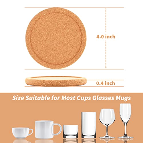 Cork Coasters for Drinks Absorbent - 6 Pcs 4 Inch Cork Coasters with Lip Heat Resistant Reusable Drink Coaster Set Extra Thick Perfect for Cups Glasses Mugs