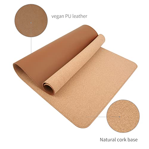 RENMTURE Dual-Sided Desk Pad, Natural Cork & PU Leather Large Mouse mats for Office and Home Work, Desk Protector Non-Slip, Waterproof, Easy Clean (Brown, 36"x17") - color: Brown, size: 36"x17"