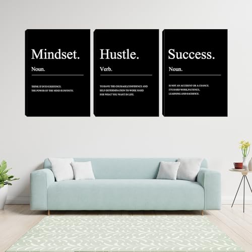 Large Motivational Office Wall Decor Mindset Canvas Wall Art Hustle Posters Prints Entrepreneur Success Paintings Picture Artwork Inspirational Home Bedroom Living Room Decorations(72" Wx36 H) - color: Decor-01, size: 24 x 36 inch x 3pcs