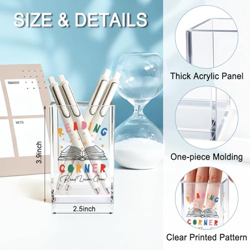 Reading Corner Acrylic Cosmetic Holder, Funny Desk Organizer for Book Lover Bookish Bookworms Readers, Library Classroom Café Desk Decoration, Pen Holder Gifts For Women Men Friends - color: rainbow & yellow