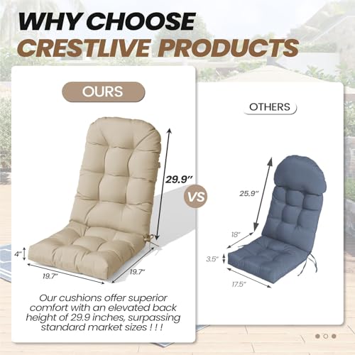 Crestlive Products Sunbrella Adirondack Chair Cushion Outdoor Chair Cushions Water Resistant 50x20x4 Inch High Back Patio Cushions Set of 2 Thick Replacement Cushions Antique Beige - color: Sunbrella Antique Beige, size: 2