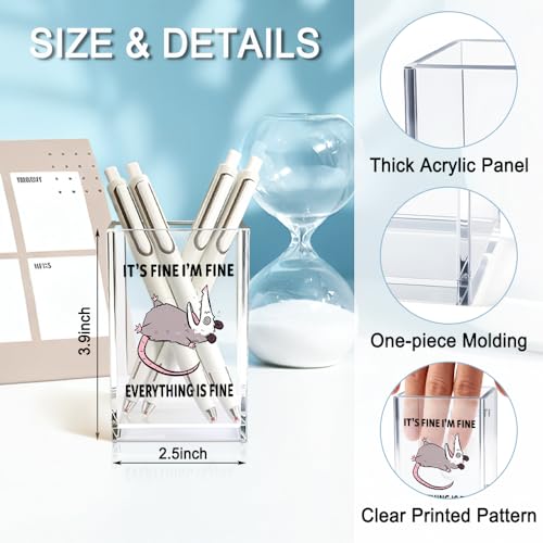 It's Fine I'm Fine Everything Is Fin Acrylic Makeup Brush Pencil Holder Cup, Funny Opossum Pen Holder Gifts For Friends Nurse, Office Sarcastic Gifts for Women Men Coworker, Desk Organizer - color: grey