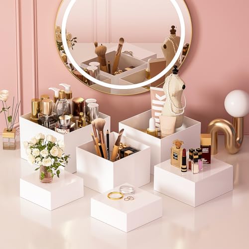 6 Pcs White Acrylic Boxes for Display as Buffet Risers and Stands, Food Risers for Party, Table, Stands, including 10", 9", 8.5", 8", 7.5", 6.8", (Large, 6Pcs, White) - size: Large, 6Pcs, White