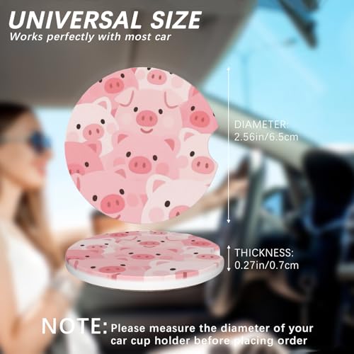 2 Pack Car Cup Holder Pig Coasters Absorbent Ceramic Coaster for Cup Holders Fashion Car Interior Accessories for Men Drink Coaster for Women - color: Pig