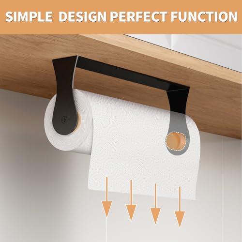 Paper Towel Holder Under Cabinet, Stainless Steel, Wall Mount, Black Adhesive Paper Roll Holder for Kitchen and Bathroom - color: Black