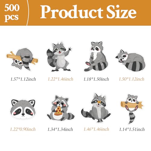 500 Pcs Cute Raccoon Stickers Roll Cartoon Self Adhesive Waterproof Vinyl Decals for Birthday Party Decorations Supplies Favors Scrapbook Envelope Seals DIY Craft Funny Reward - color: Raccoon Stickers Roll