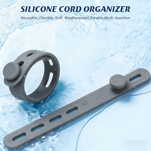 24 Pack Silicone Cable Ties, Cord Wrap for Home Office Travel Organizer | reusable, durable, adjustable, waterproof, elastic wire straps, multipurpose desk organization charger cord management holder - color: Grey